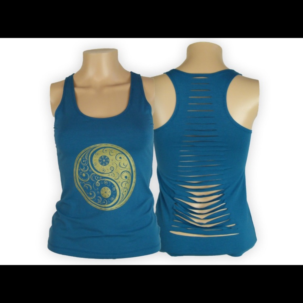 Yin and Yang cut back yoga tank top.